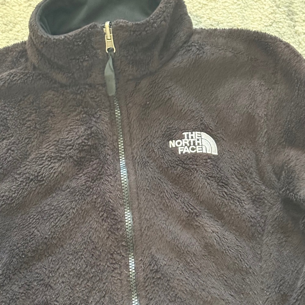 The North Face Osito Full Zip Fleece Jacket Womens Medium Black Fuzzy Mock Neck - Picture 2 of 3